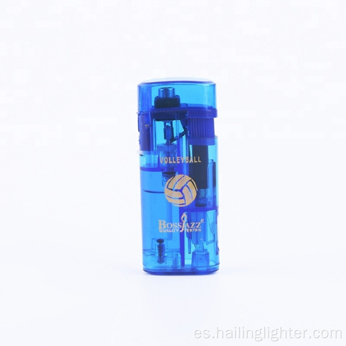 Encendedor de cigarrillos transparente LED recargable con llama a prueba de viento